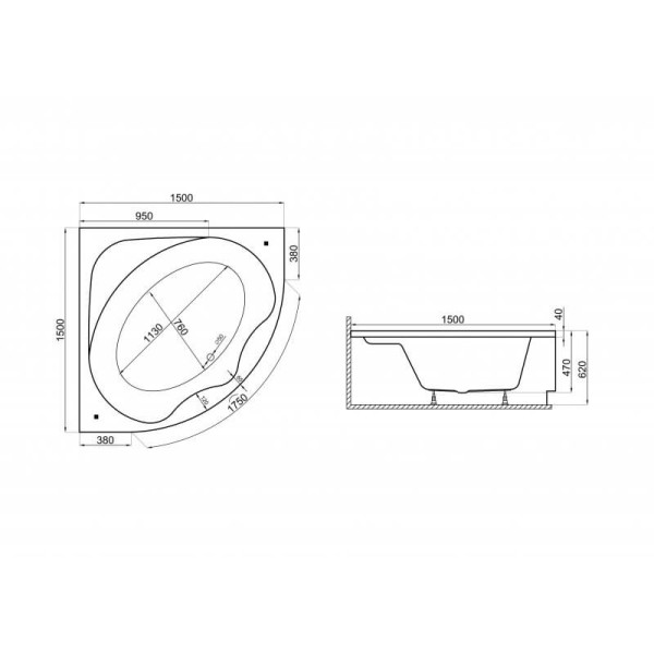 Кутова ванна STANDARD, 150 x 150 см5